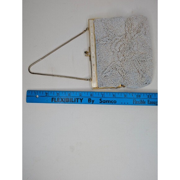 Vintage 50s 60s Beaded Embroidered Purse  Kiss Lock Clasp Metal Frame Handmade - Picture 11 of 11